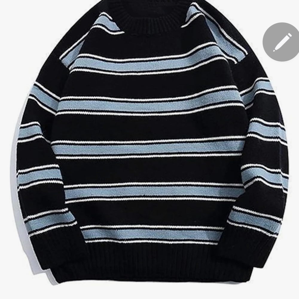 Men's Black and Blue Striped Sweater